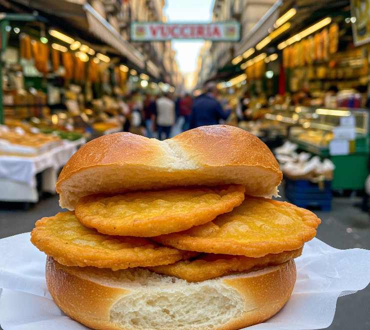 pane e panelle su sfondo in vucciria