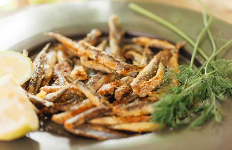 alici fritte alla scapace in un piatto